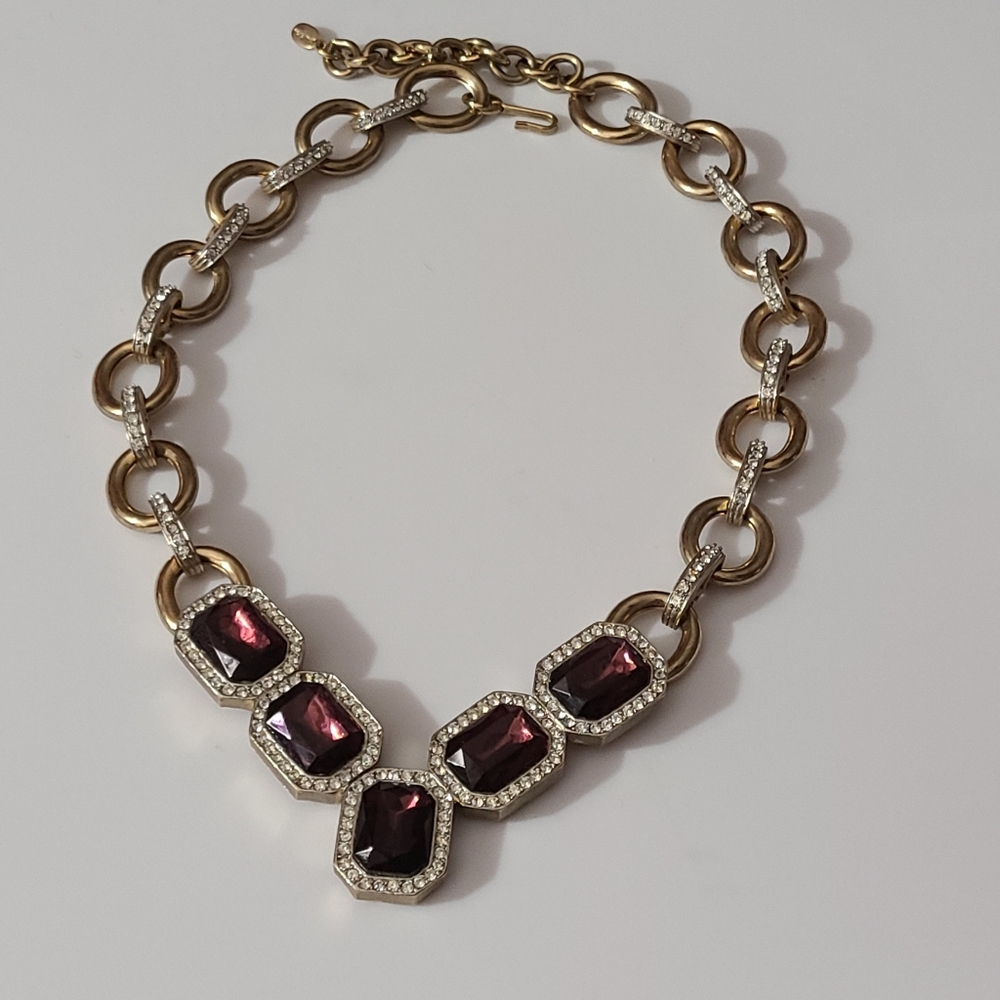 Vintage Joan Collins Necklace Purple Rhinestones Runway Estate 80's Designer